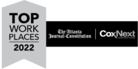 Atlanta Journal's top work places 2022 award logo.